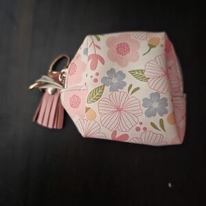 Floral Pink Coin Purse with Tassel